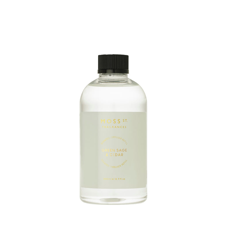 MOSS ST DIFFUSER REFILL 500ML [F:Green Sage & Cedar]